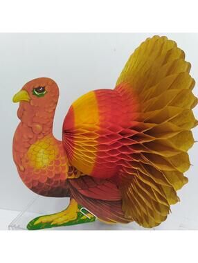 Vintage Beistle Thanksgiving Turkey Honeycomb Table Centerpiece Decoration